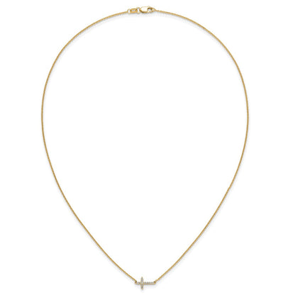 10K Gelbgold Diamant Seitlich Kreuz 18 Zoll Halskette