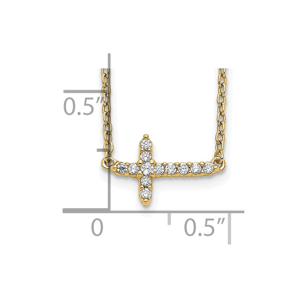 14K Gelbgold Echt Diamant Seitlich Kreuz 18 Zoll Halskette