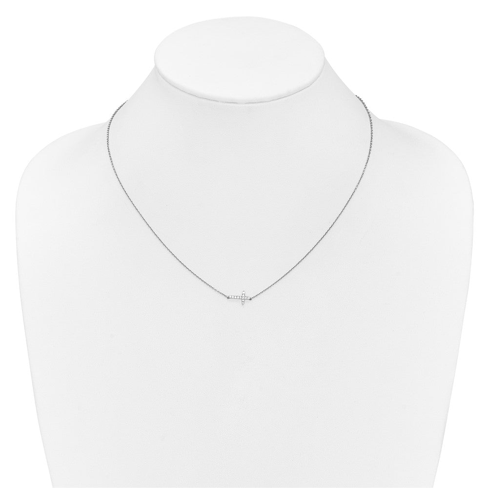 14K Weißgold Echt Diamant Seitlich Kreuz 18 Zoll Halskette