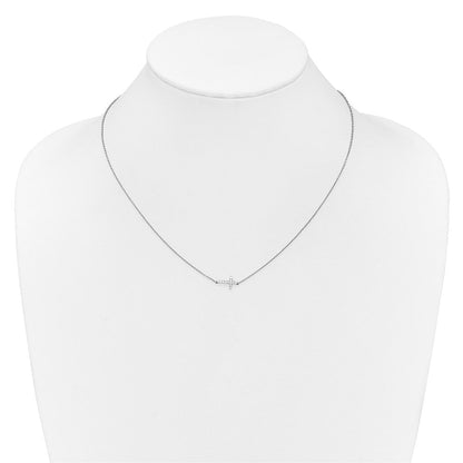 14K Weißgold Echt Diamant Seitlich Kreuz 18 Zoll Halskette
