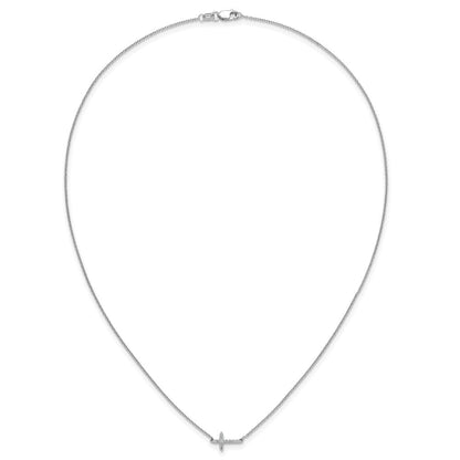 14K Weißgold Echt Diamant Seitlich Kreuz 18 Zoll Halskette