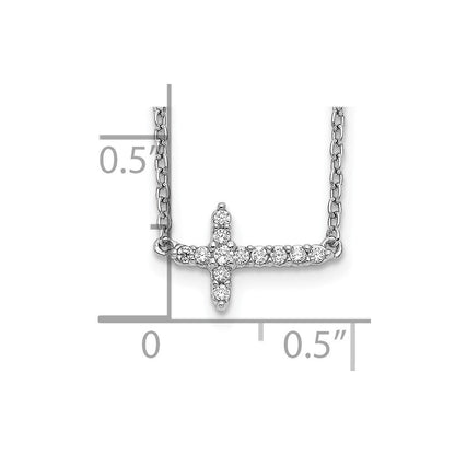 14K Weißgold Echt Diamant Seitlich Kreuz 18 Zoll Halskette