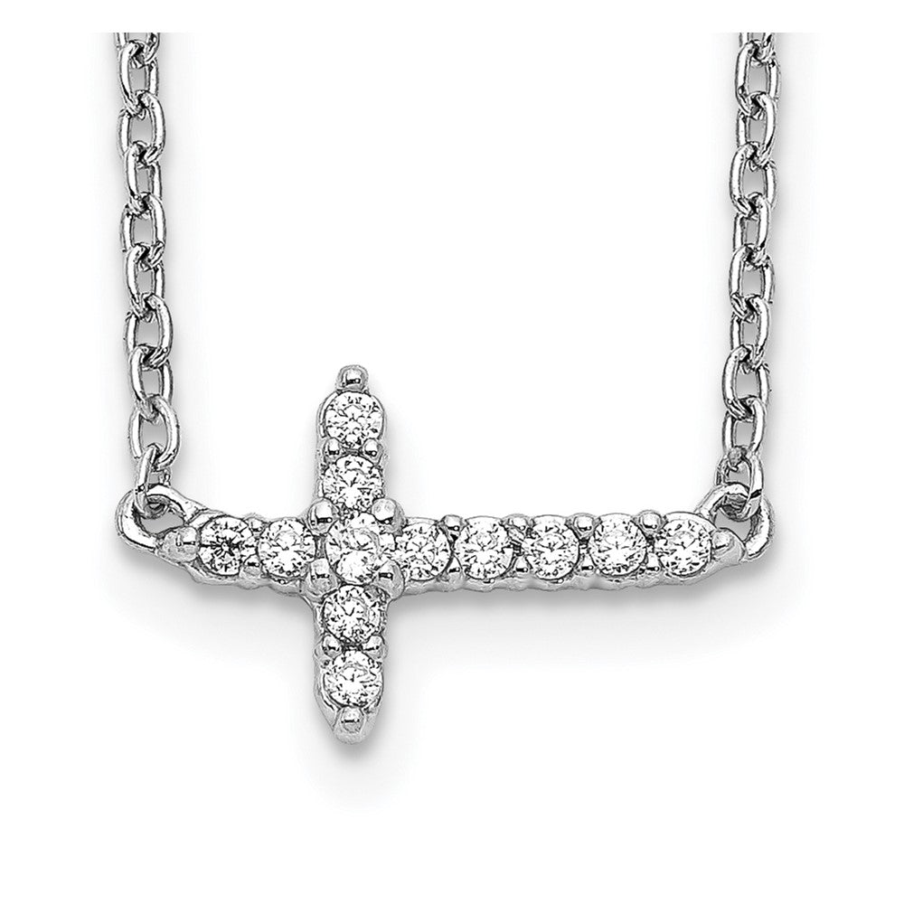 14K Weißgold Echt Diamant Seitlich Kreuz 18 Zoll Halskette