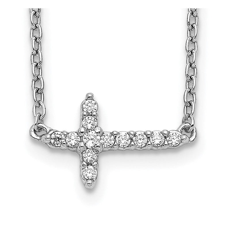 14K Weißgold Echt Diamant Seitlich Kreuz 18 Zoll Halskette