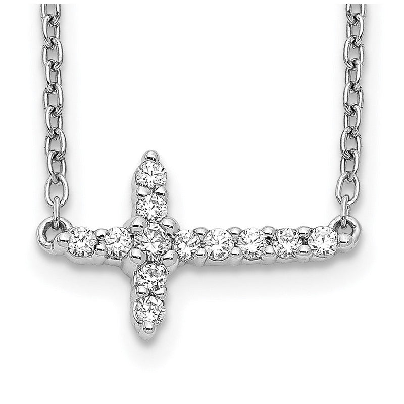 10K Weißgold Diamant Seitlich Kreuz 18 Zoll Halskette