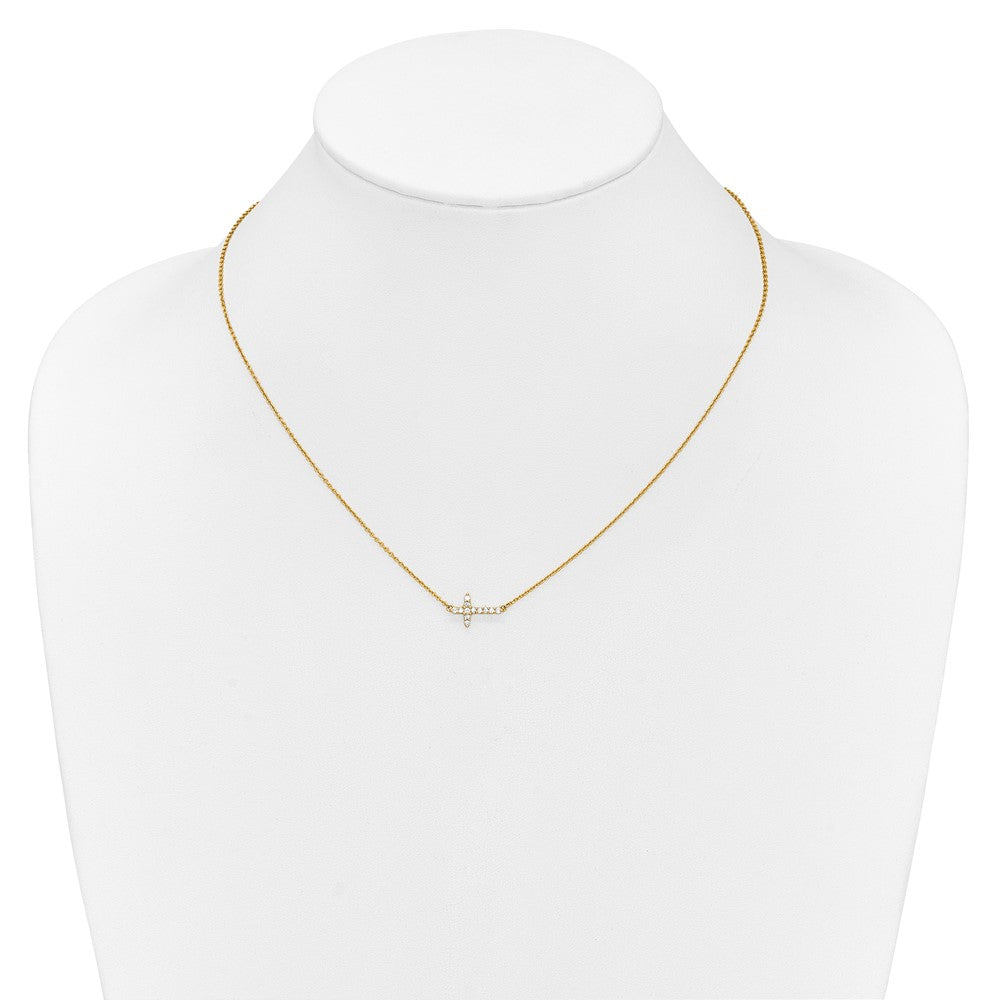 10K Gelbgold Diamant Seitlich Kreuz 18 Zoll Halskette