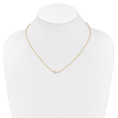 10K Gelbgold Diamant Seitlich Kreuz 18 Zoll Halskette