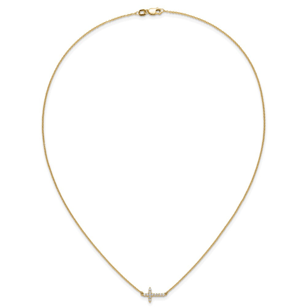 10K Gelbgold Diamant Seitlich Kreuz 18 Zoll Halskette