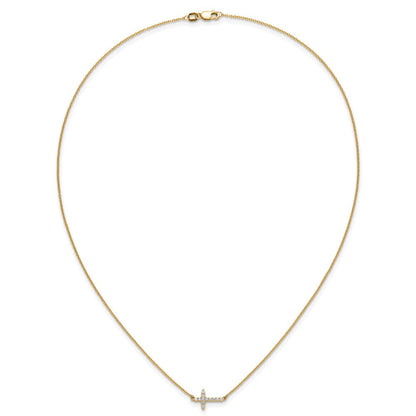10K Gelbgold Diamant Seitlich Kreuz 18 Zoll Halskette