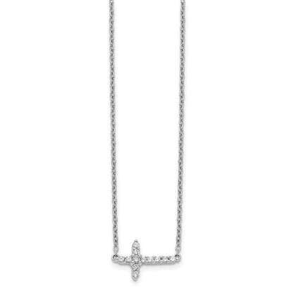 14K Weißgold Echt Diamant Seitlich Kreuz 18 Zoll Halskette