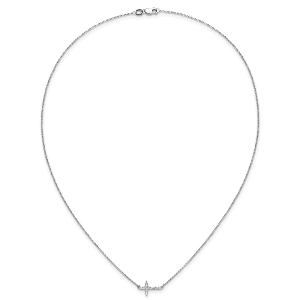 14K Weißgold Echt Diamant Seitlich Kreuz 18 Zoll Halskette
