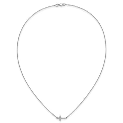 14K Weißgold Echt Diamant Seitlich Kreuz 18 Zoll Halskette