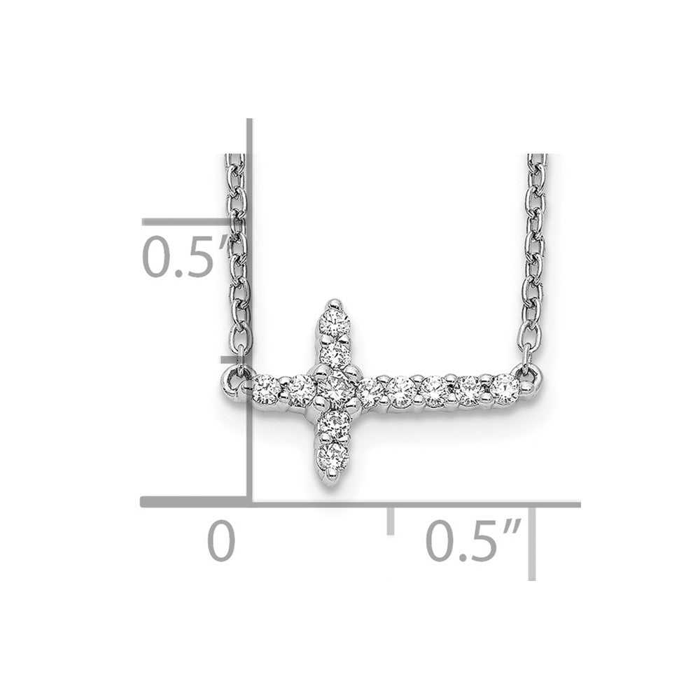 14K Weißgold Echt Diamant Seitlich Kreuz 18 Zoll Halskette