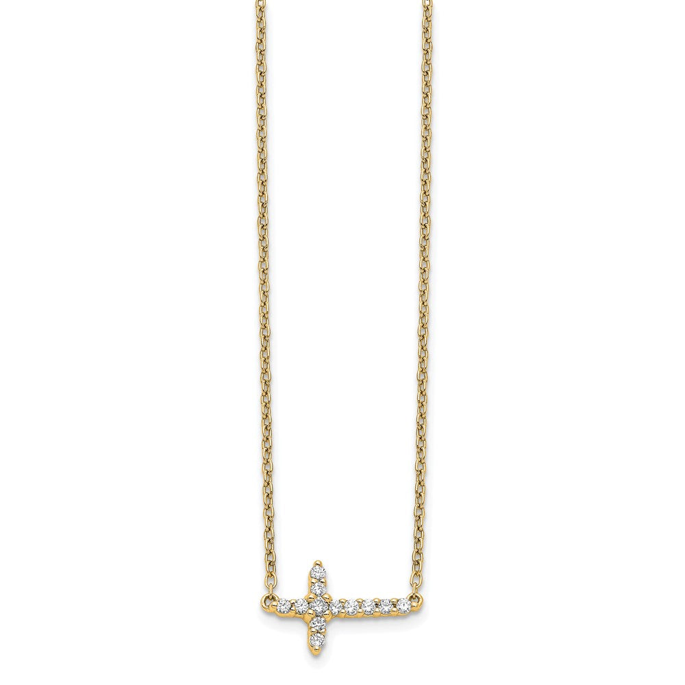 14K Gelbgold Echt Diamant Seitlich Kreuz 18 Zoll Halskette
