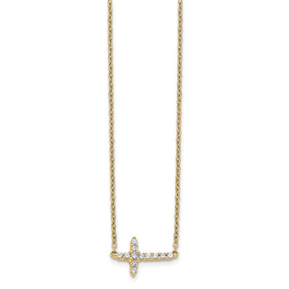 14K Gelbgold Echt Diamant Seitlich Kreuz 18 Zoll Halskette