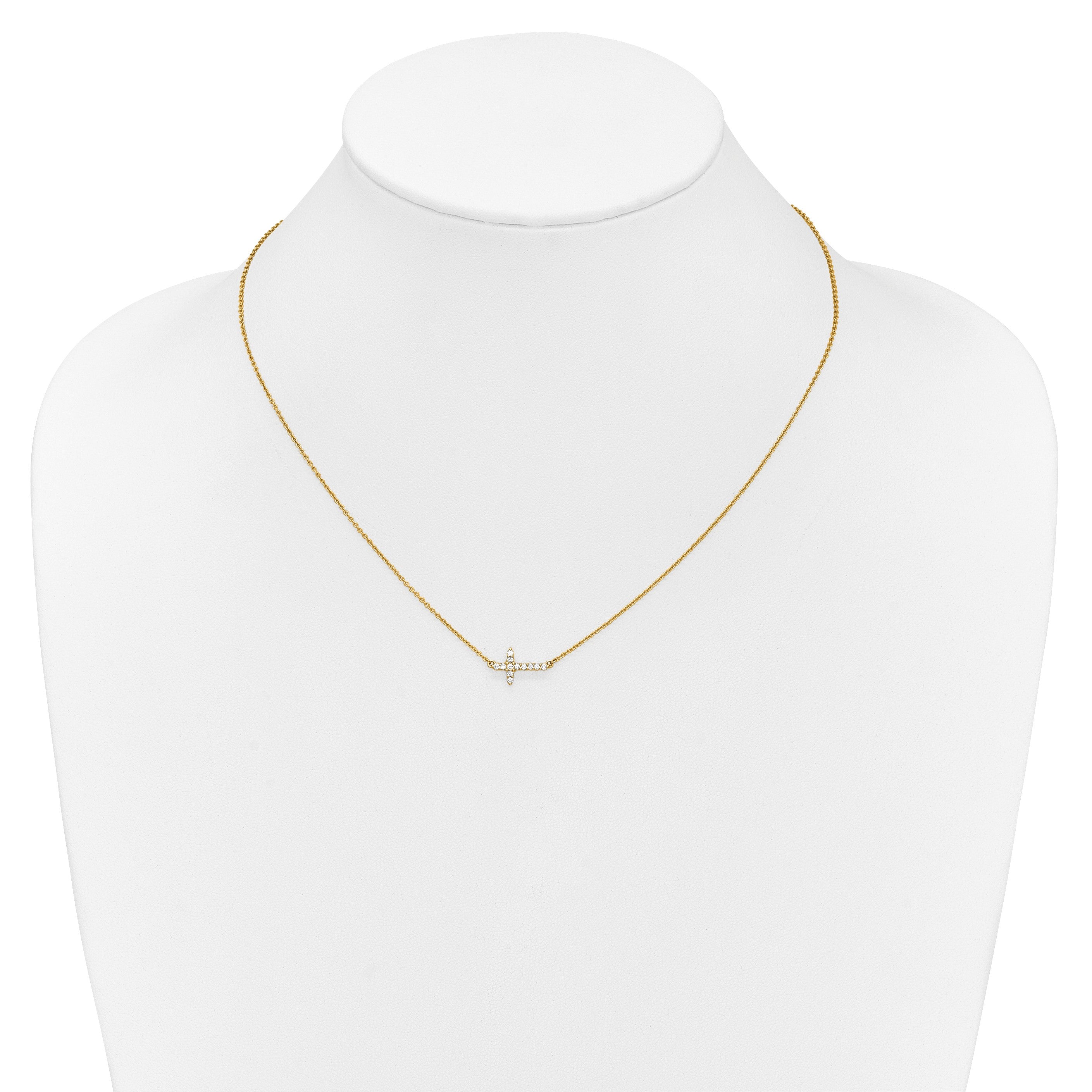 14K Gelbgold Echt Diamant Seitlich Kreuz 18 Zoll Halskette