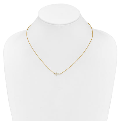 14K Gelbgold Echt Diamant Seitlich Kreuz 18 Zoll Halskette