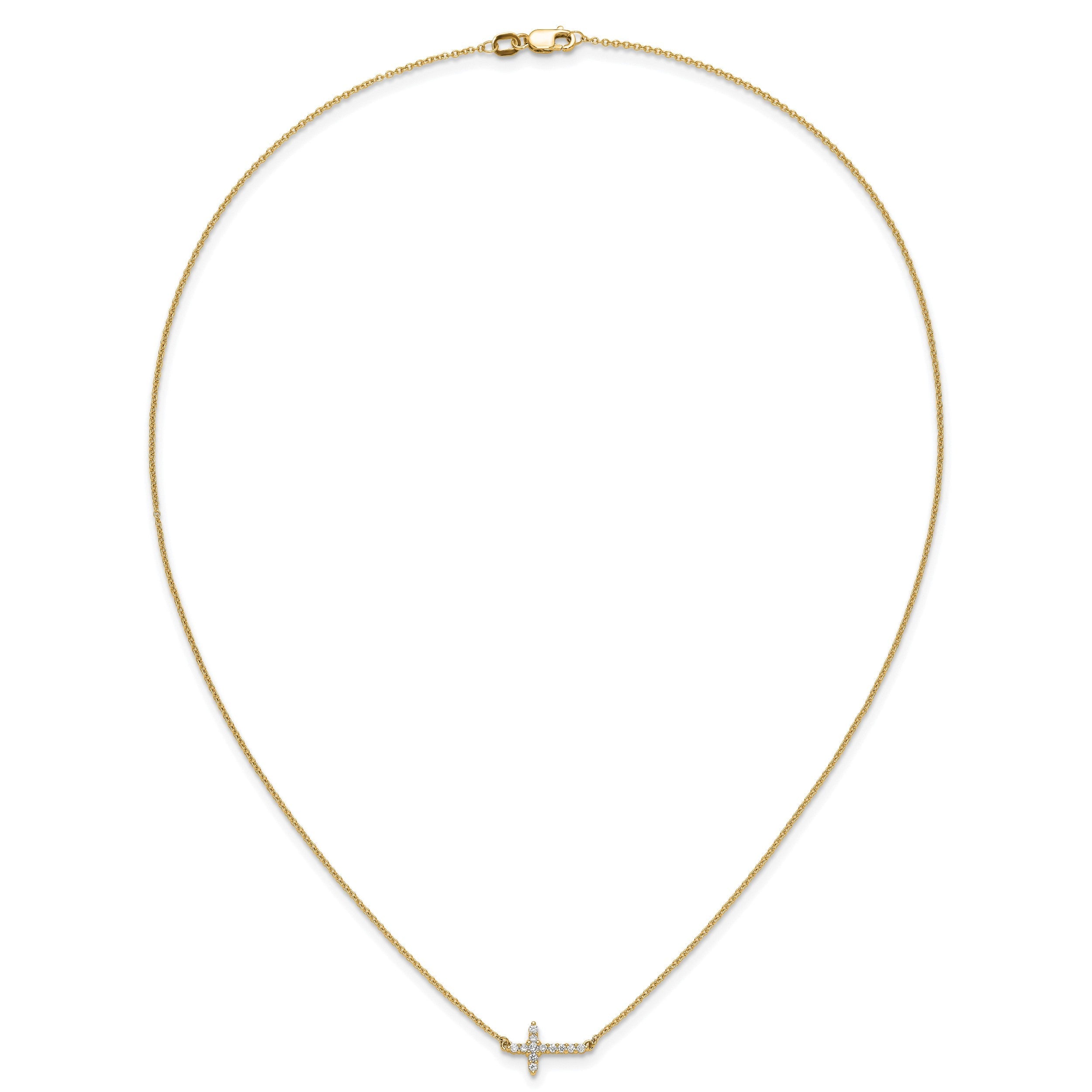 14K Gelbgold Echt Diamant Seitlich Kreuz 18 Zoll Halskette
