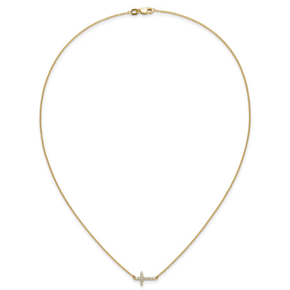14K Gelbgold Echt Diamant Seitlich Kreuz 18 Zoll Halskette