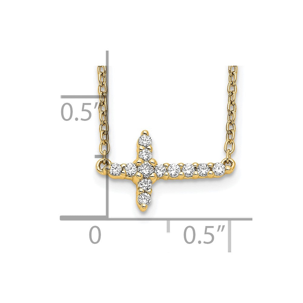 14K Gelbgold Echt Diamant Seitlich Kreuz 18 Zoll Halskette