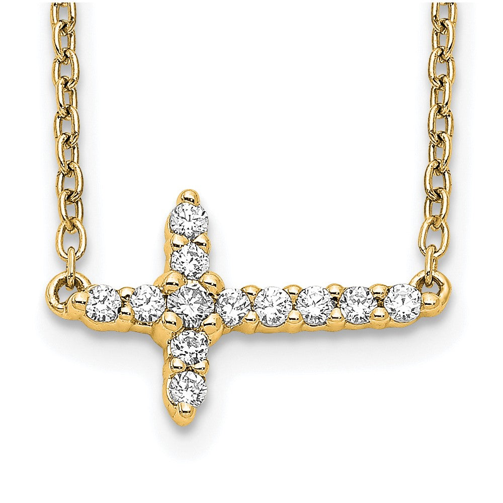 14K Gelbgold Echt Diamant Seitlich Kreuz 18 Zoll Halskette