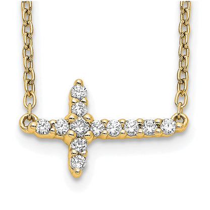 14K Gelbgold Echt Diamant Seitlich Kreuz 18 Zoll Halskette