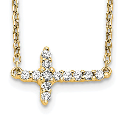 14K Gelbgold Echt Diamant Seitlich Kreuz 18 Zoll Halskette
