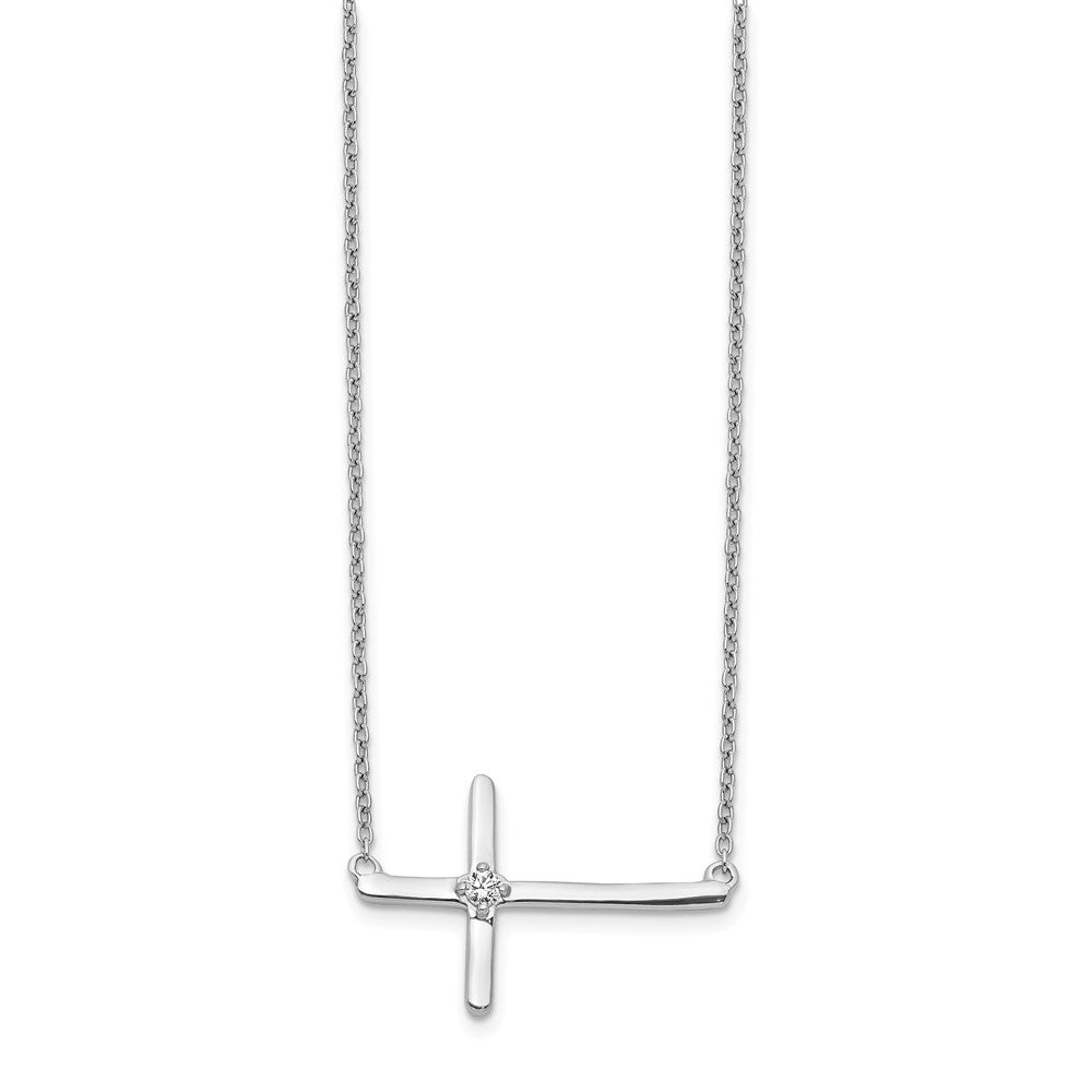 14K Weißgold Echt Diamant Seitlich Kreuz 18 Zoll Halskette
