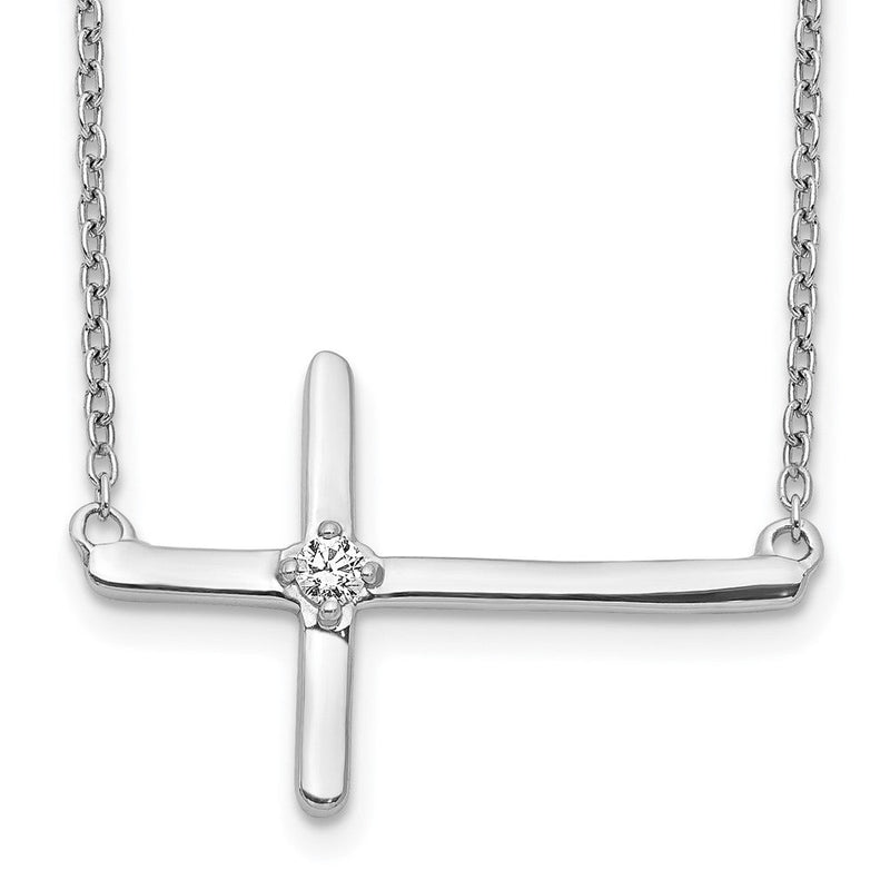 14K Weißgold Echt Diamant Seitlich Kreuz 18 Zoll Halskette