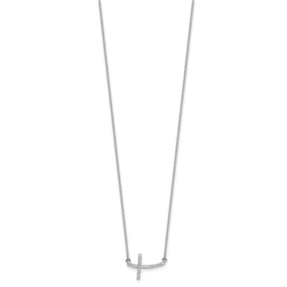14K Weißgold Echt Diamant Seitlich Kreuz 18 In. Halskette