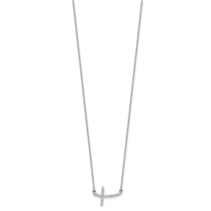 14K Weißgold Echt Diamant Seitlich Kreuz 18 In. Halskette