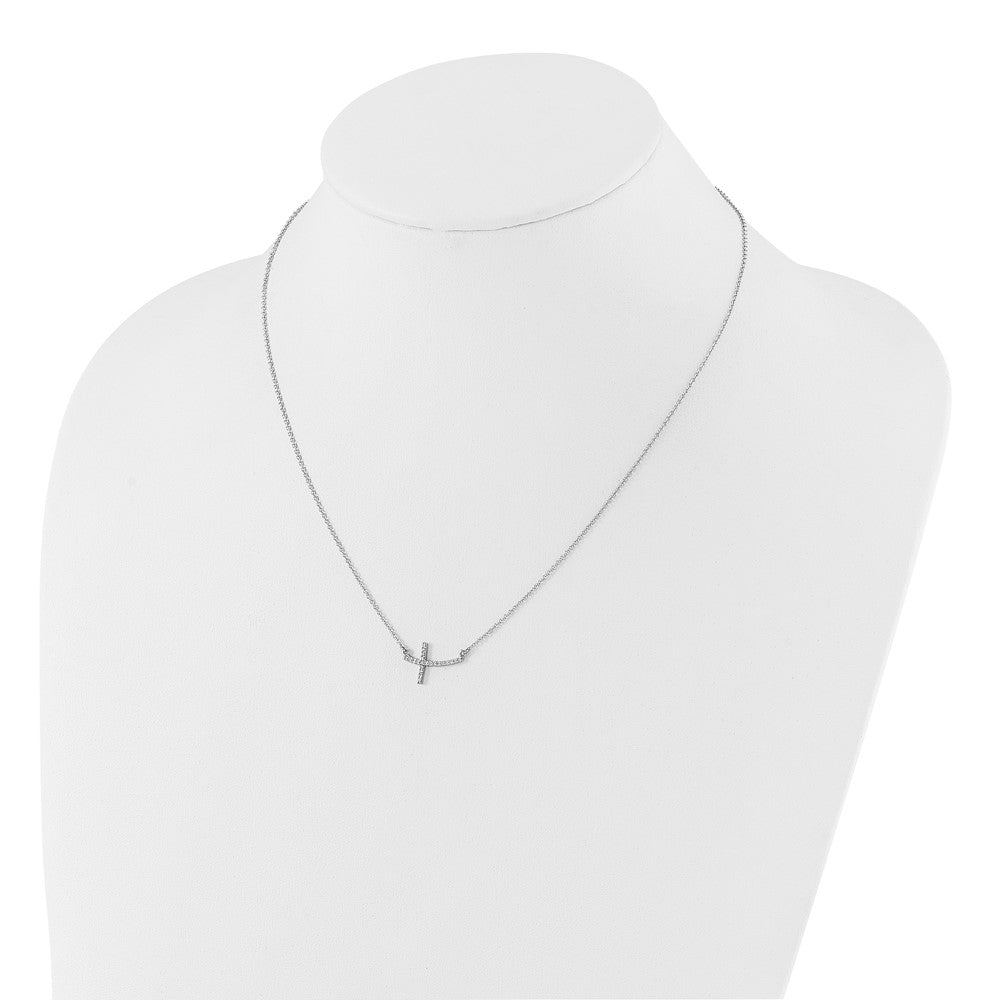 14K Weißgold Echt Diamant Seitlich Kreuz 18 In. Halskette
