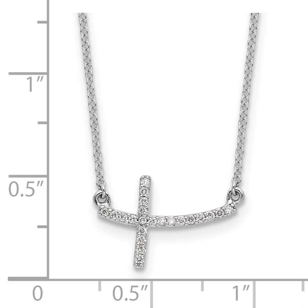 10K Weißgold Diamant Seitlich Kreuz 18 In. Halskette