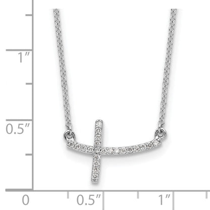 14K Weißgold Echt Diamant Seitlich Kreuz 18 In. Halskette