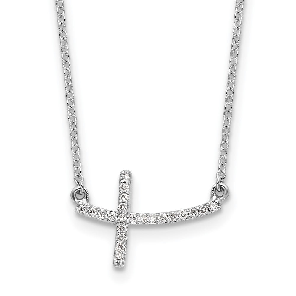 10K Weißgold Diamant Seitlich Kreuz 18 In. Halskette