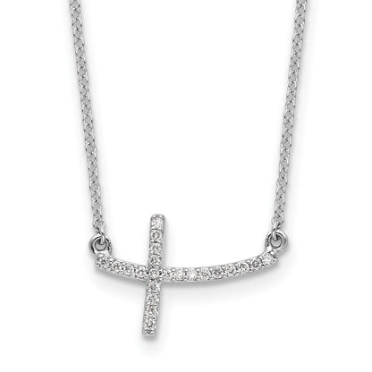 14K Weißgold Echt Diamant Seitlich Kreuz 18 In. Halskette