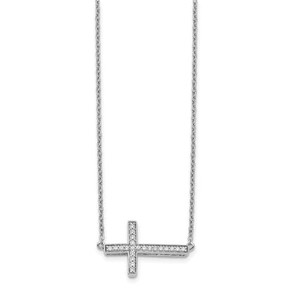 14K Weißgold Echt Diamant Seitlich Kreuz 18 Zoll Halskette