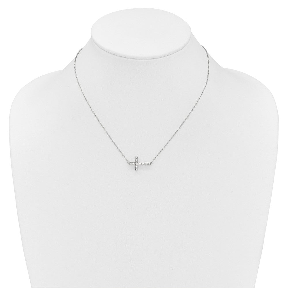 14K Weißgold Echt Diamant Seitlich Kreuz 18 Zoll Halskette