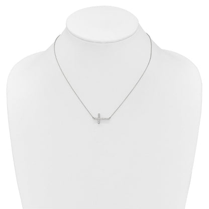 14K Weißgold Echt Diamant Seitlich Kreuz 18 Zoll Halskette