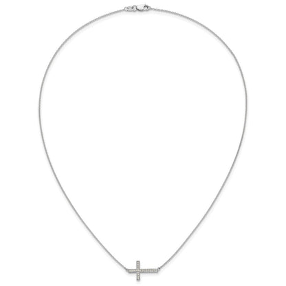 14K Weißgold Echt Diamant Seitlich Kreuz 18 Zoll Halskette