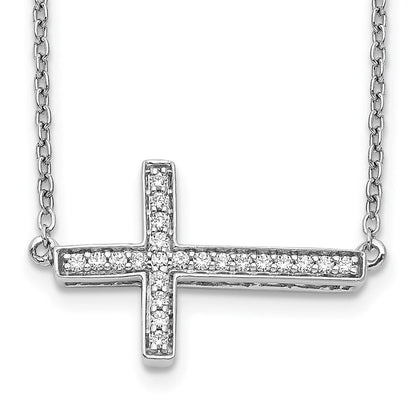 14K Weißgold Echt Diamant Seitlich Kreuz 18 Zoll Halskette
