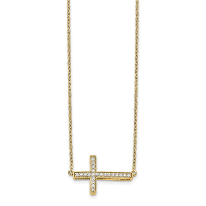 14K Gelbgold Echt Diamant Seitlich Kreuz 18 Zoll Halskette