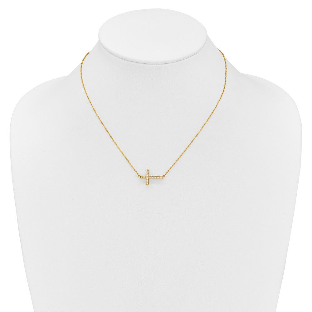 14K Gelbgold Echt Diamant Seitlich Kreuz 18 Zoll Halskette