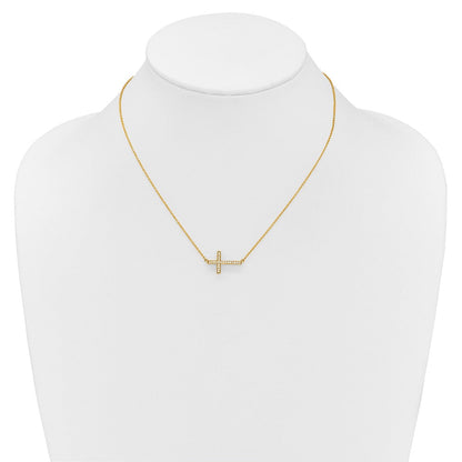 14K Gelbgold Echt Diamant Seitlich Kreuz 18 Zoll Halskette