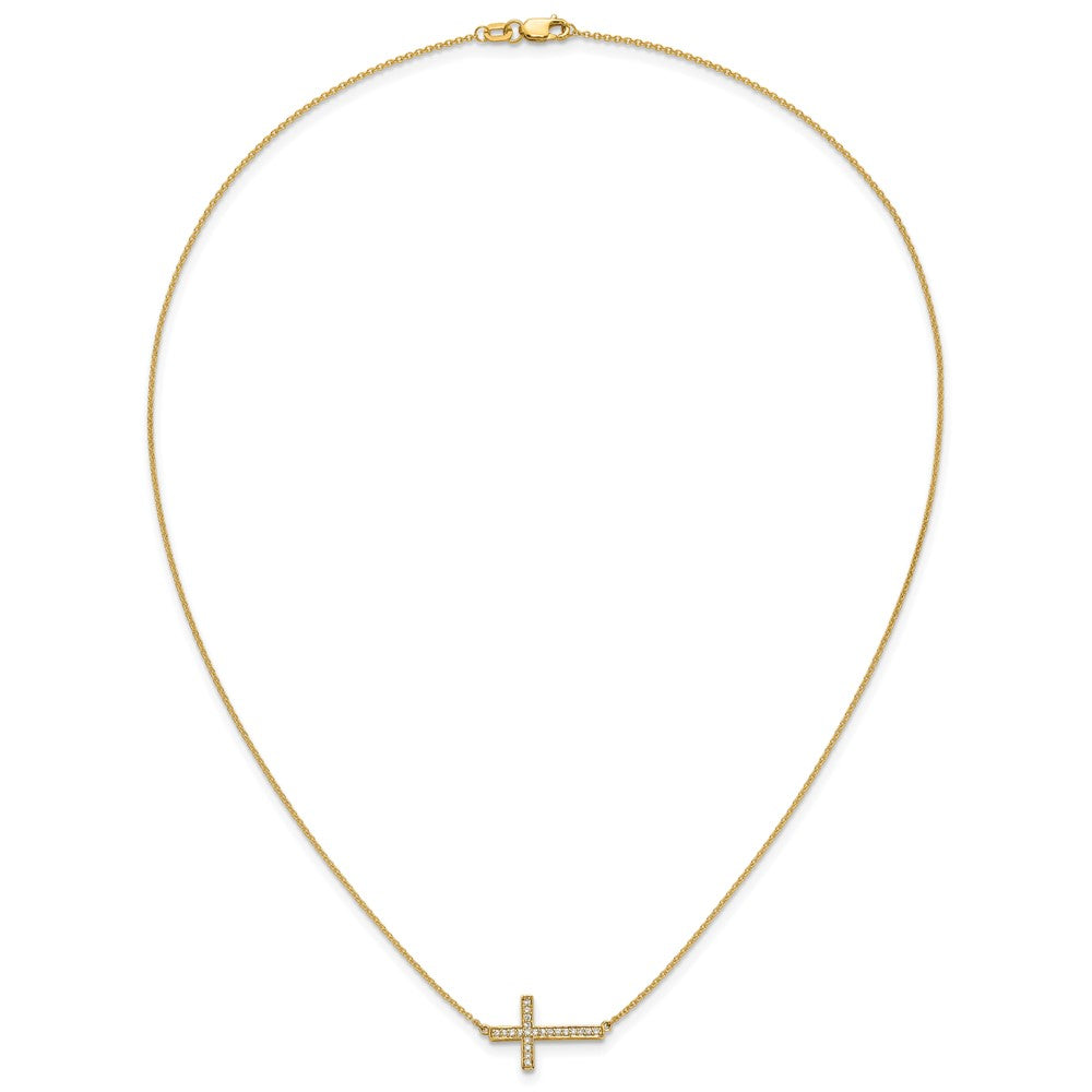14K Gelbgold Echt Diamant Seitlich Kreuz 18 Zoll Halskette