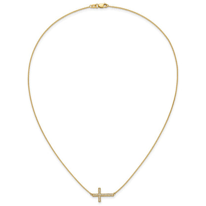14K Gelbgold Echt Diamant Seitlich Kreuz 18 Zoll Halskette