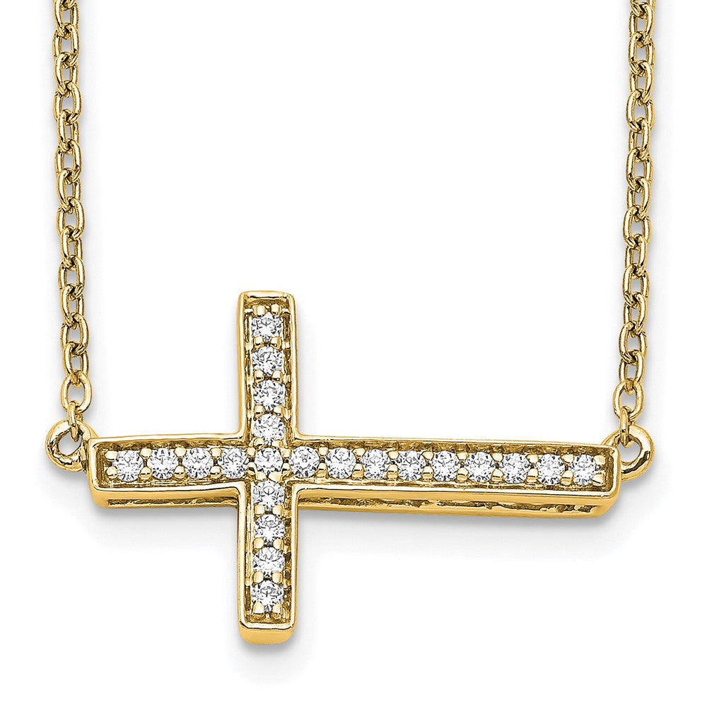 14K Gelbgold Echt Diamant Seitlich Kreuz 18 Zoll Halskette
