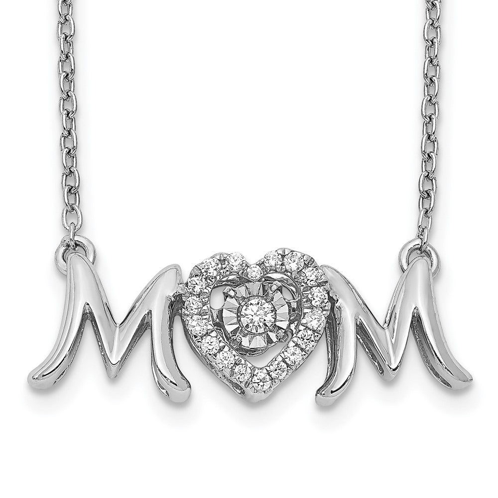 14K Weißgold Mama Lebhaft Echt Diamant 18 Zoll Halskette