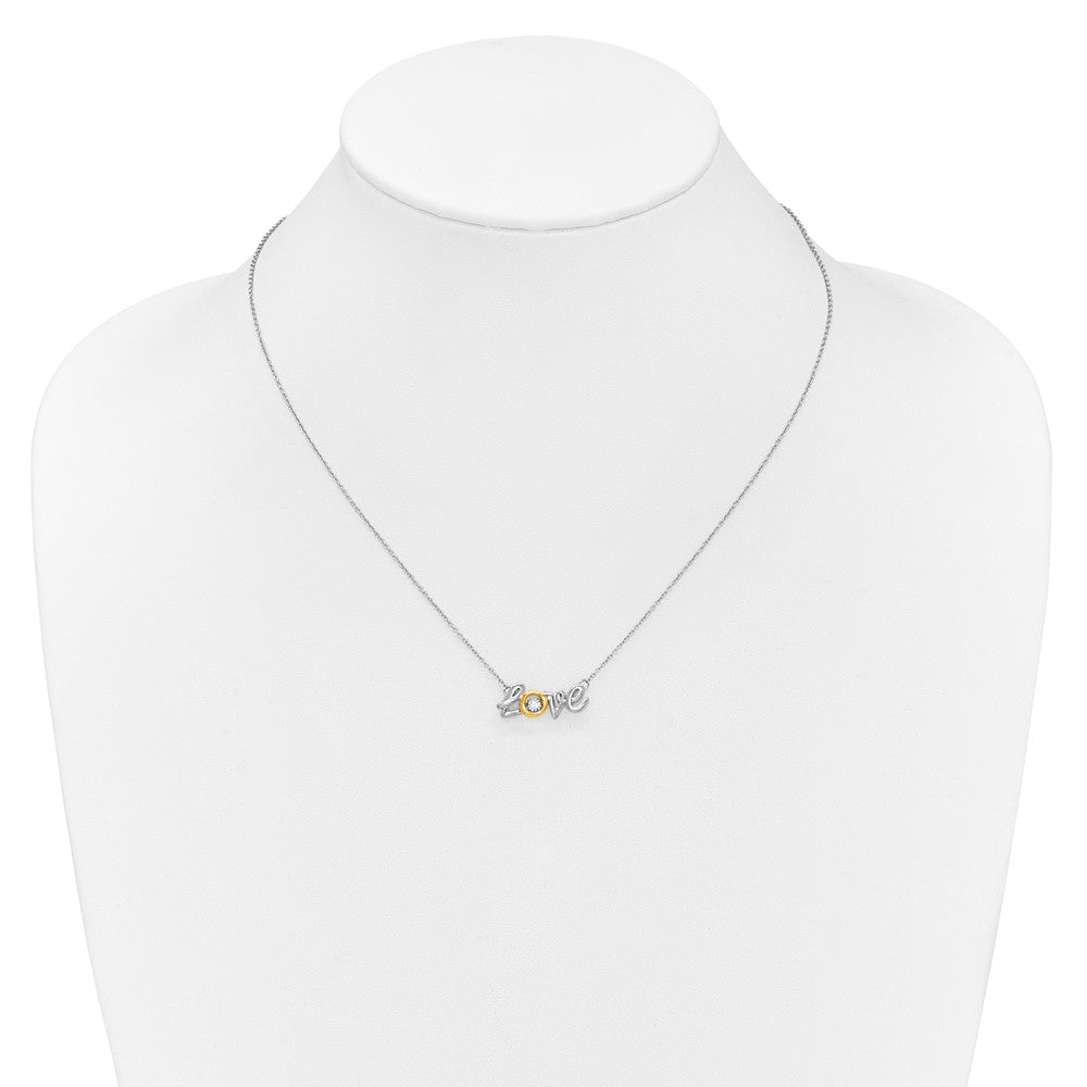 14K Bicolor Gold Liebe Moving Echt Diamant 18 Zoll Halskette