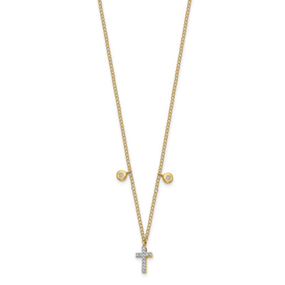 10K Gelbgold Diamant Kreuz 18 Zoll Halskette
